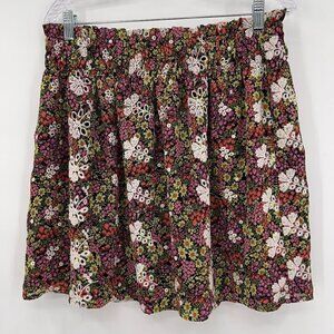 Leyden Women's Fall‎ Embroidered Ditsy Floral Pull-On Mini Skater Skirt Size L